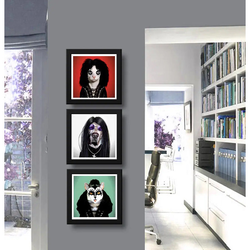 Set 3 Cuadros Perro Gato Metal Rock Kiss Ozzy Alice Cooper
