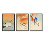 Set 3 Cuadros Living Dormitorio Pajaros De Ohara Koson Arte Marco Negro