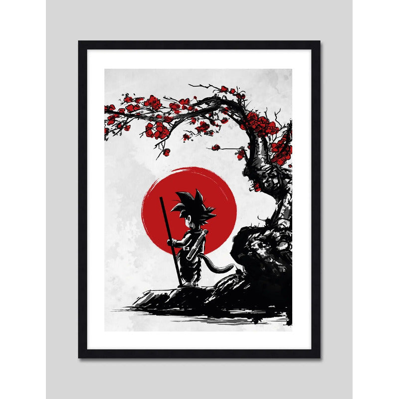 Cuadro Goku Dragon Ball Saiyajin Sol Sakura Japon Arte Anime Marco Negro
