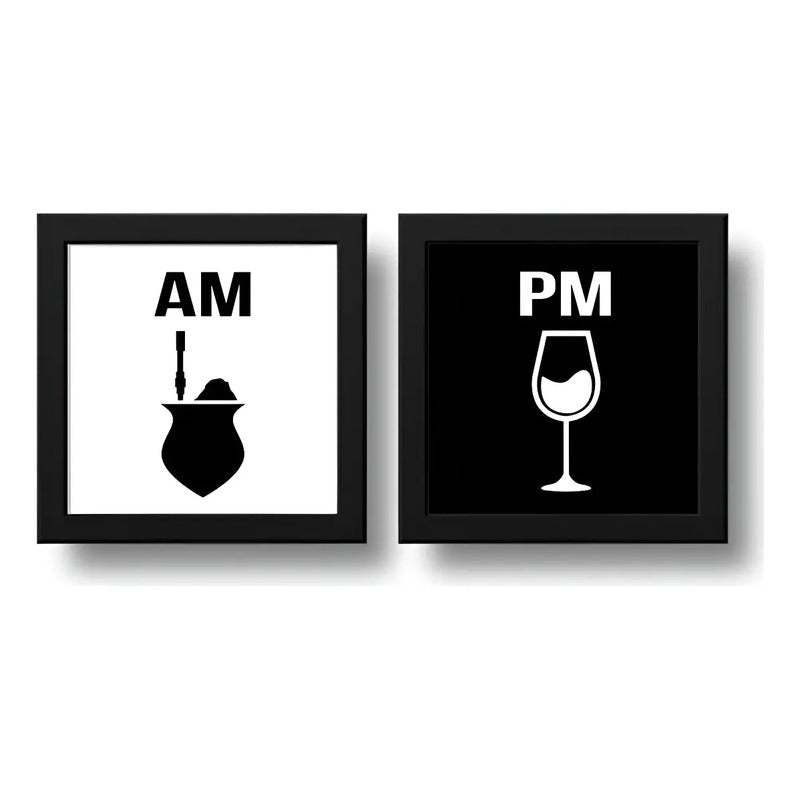 Set 2 Cuadros Am Pm Mate Vino Cocina Living Decoracion