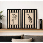 Set 2 Cuadros Living Dormitorio Hojas Aves Tonos Neutros Br2 Marco Negro