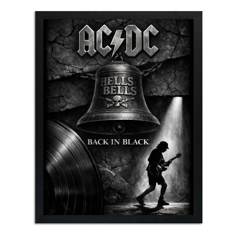 Cuadro Ac/dc Hells Bells Back In Black Banda Arte Rock Acdc Marco Negro