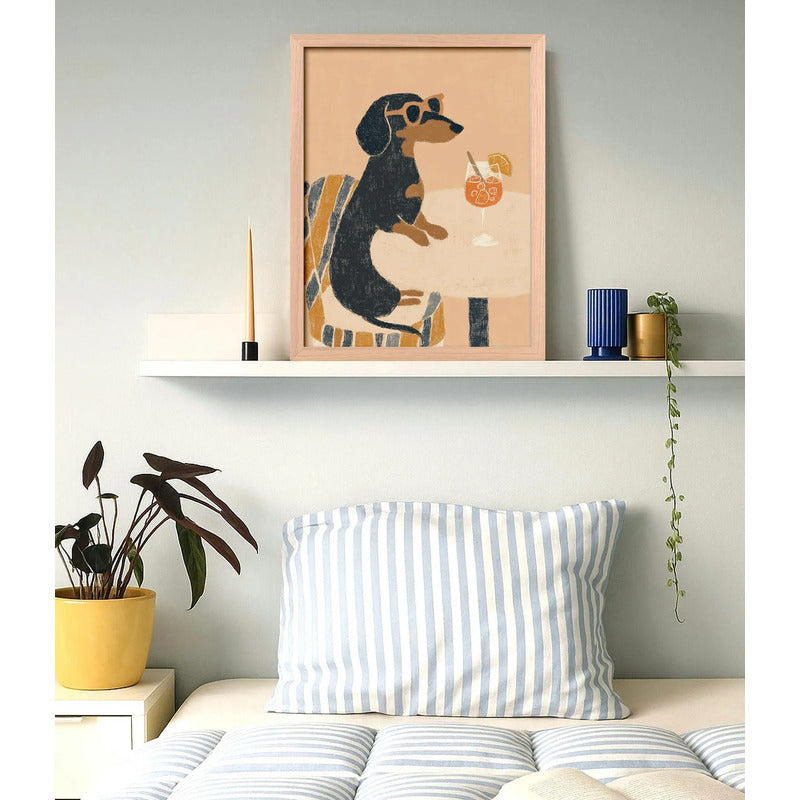 Cuadro Cocina Living Perro Dachshund Salchicha Aperol Oak Marco Marrón Claro