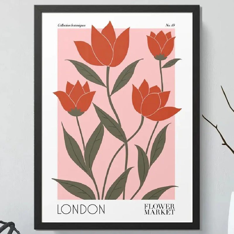 Cuadro Flower Market Flores Londres Arte Botanica Decoracion Marco Negro