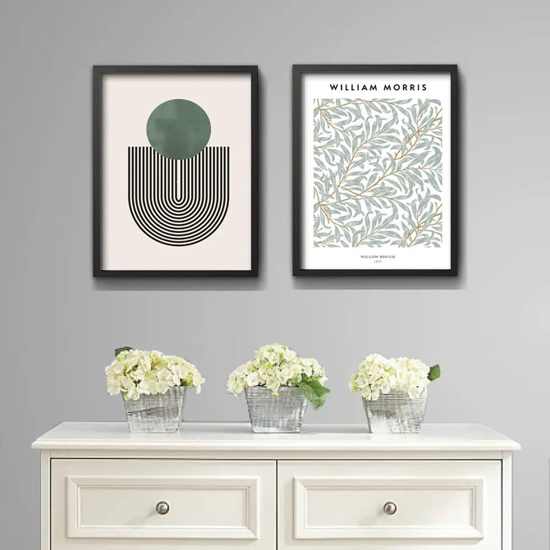 Set 2 Cuadros Dormitorio Living Verde Green Abstracto Morris Marco Negro
