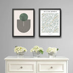 Set 2 Cuadros Dormitorio Living Verde Green Abstracto Morris Marco Negro