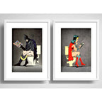 Set 2 Cuadros Heroes Baño Batman Mujer Maravilla Paspartú