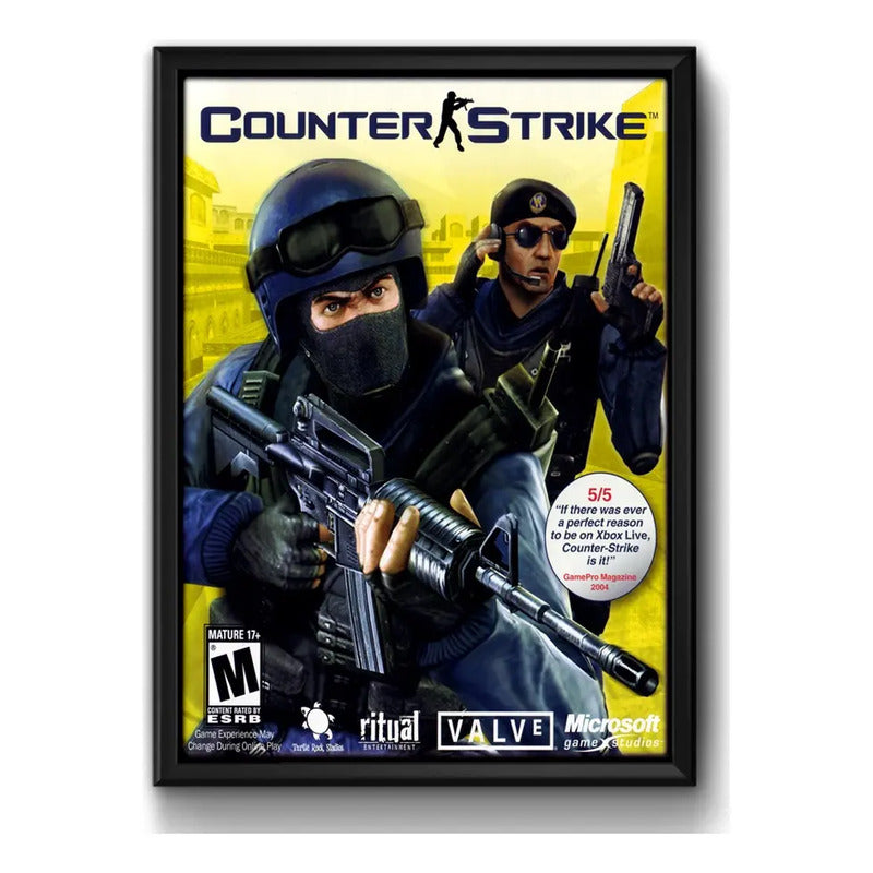 Cuadro Counter Strike Game Videojuego Retro Decoracion Gamer Marco Negro