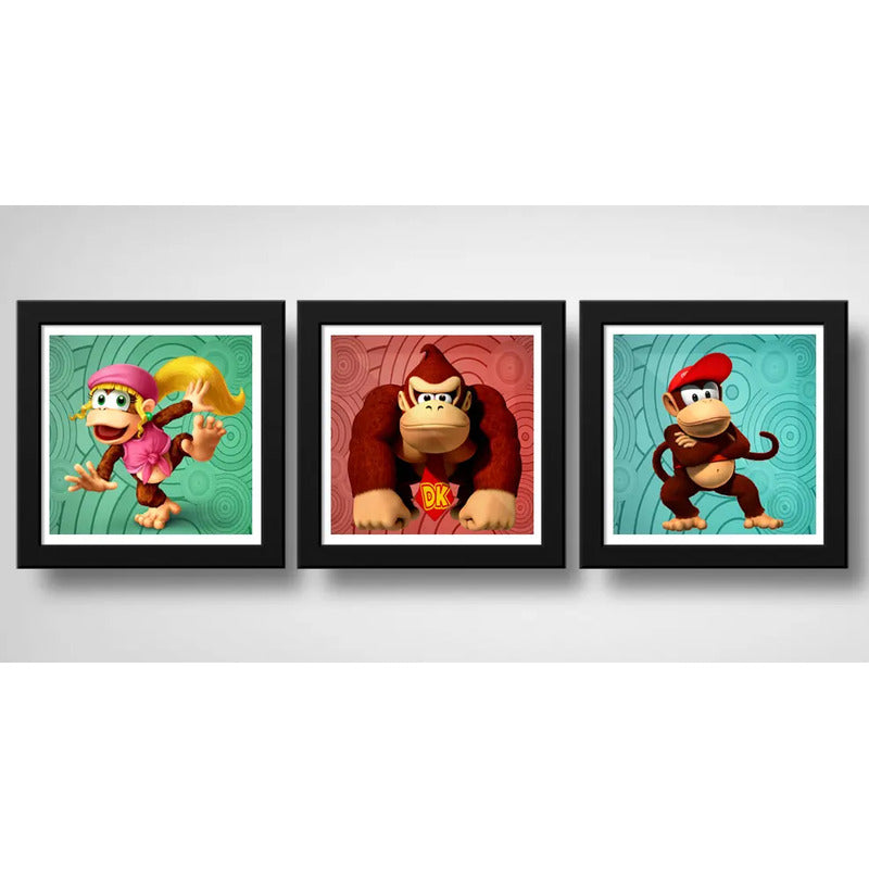 Set 3 Cuadros Donkey Kong Game Videojuego Geek Decoracion