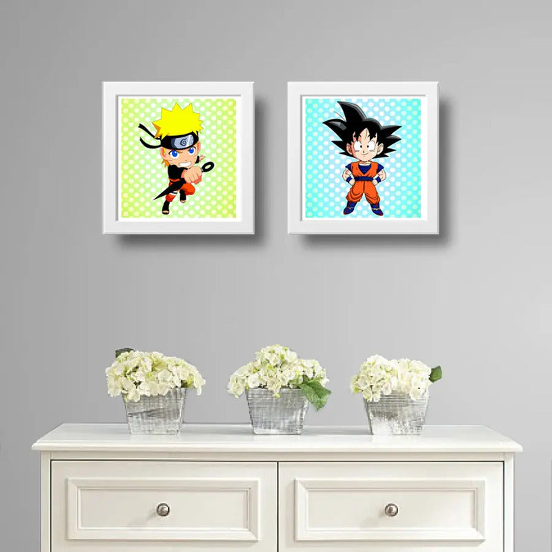 Set 2 Cuadros Naruto Goku Dragon Ball Anime Kids Decoracion