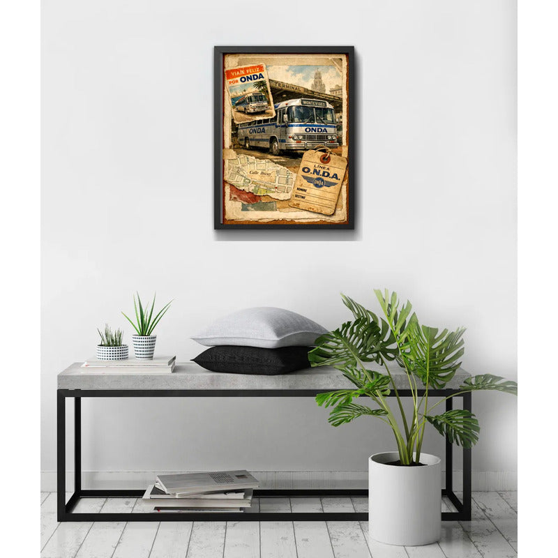 Cuadro Onda Ómnibus Autobuses Uruguay Buso Vintage Retro Momento Nostálgico Del Transporte Uruguayo Negro