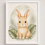 Cuadro Conejo Decoracion Dormitorio Infantil Tonos Suaves Marco Blanco