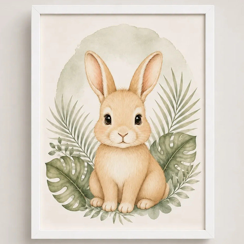 Cuadro Conejo Decoracion Dormitorio Infantil Tonos Suaves Marco Blanco