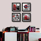 Set 4 Cuadros Londres Uk Blanco Negro Rojo Ciudad Decoracion