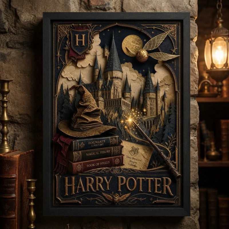 Cuadro Harry Potter Hogwarts Pelicula Cine Arte Efecto 3d Marco Negro