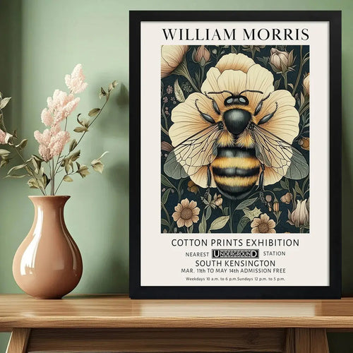 Cuadro Abeja William Morris Arte Botanico Flores Exposición Marco Negro
