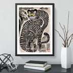 Cuadro Minhwa Tigre Talismánico Arte Folclórico Coreano Marco Negro