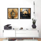 Set 2 Cuadros Buda Flor De Loto Feng Shui Zen Casa - 33x33cm Buda Namaste Negro