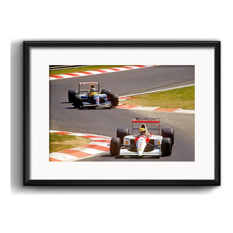 Cuadro Ayrton Senna Y Alain Prost Formula 1 Con Paspartú Marco Negro