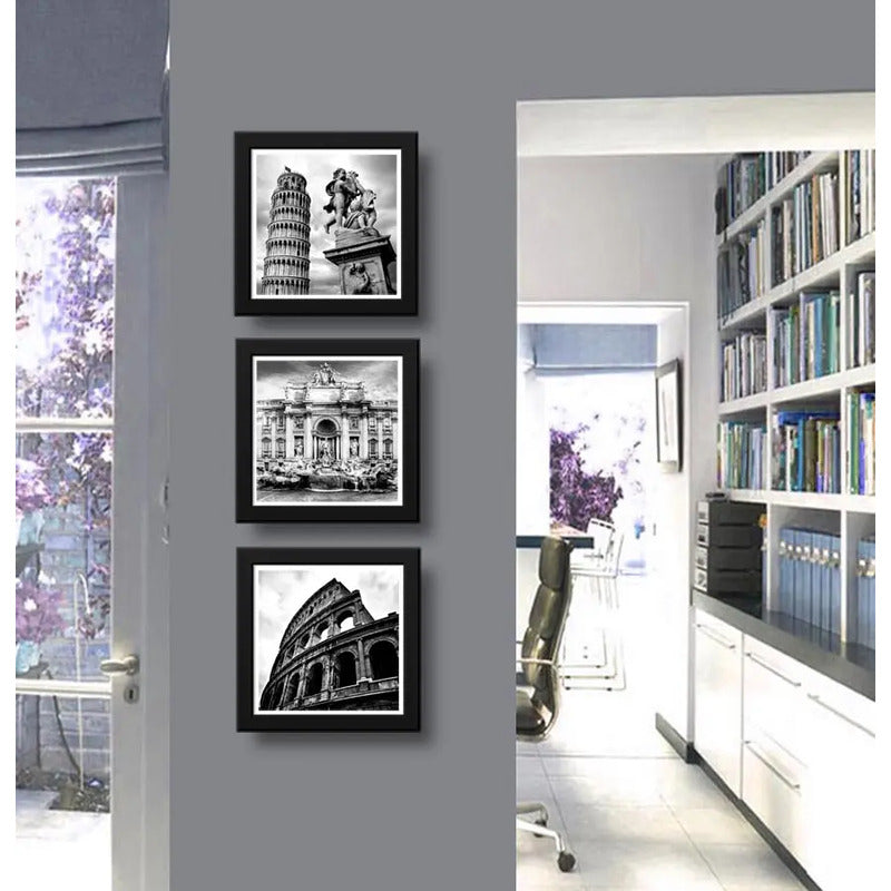 Set 3 Cuadros Italia Roma Coliseo Blanco Y Negro Decoracion