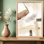 Cuadro Dormitorio Living Boho Abstracto Beige Acuarela Oak Marco Marrón Claro