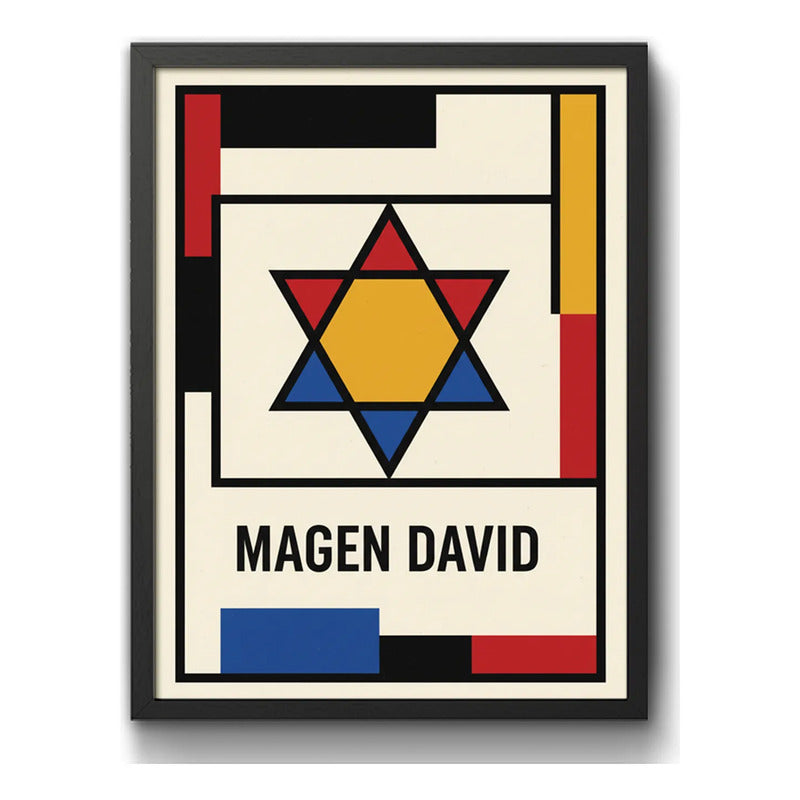 Cuadro Arte Judaico Magen David Estrella Arte Estilo Bauhaus Marco Negro