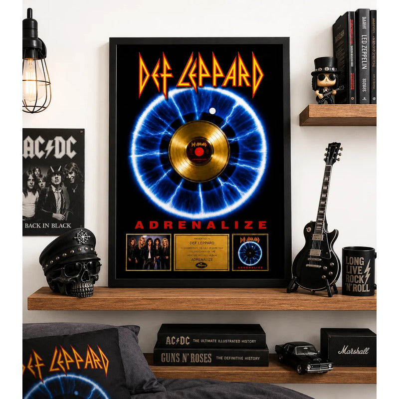 Cuadro Def Leppard Disco De Oro Álbum Adrenalize Arte Rock Marco Negro
