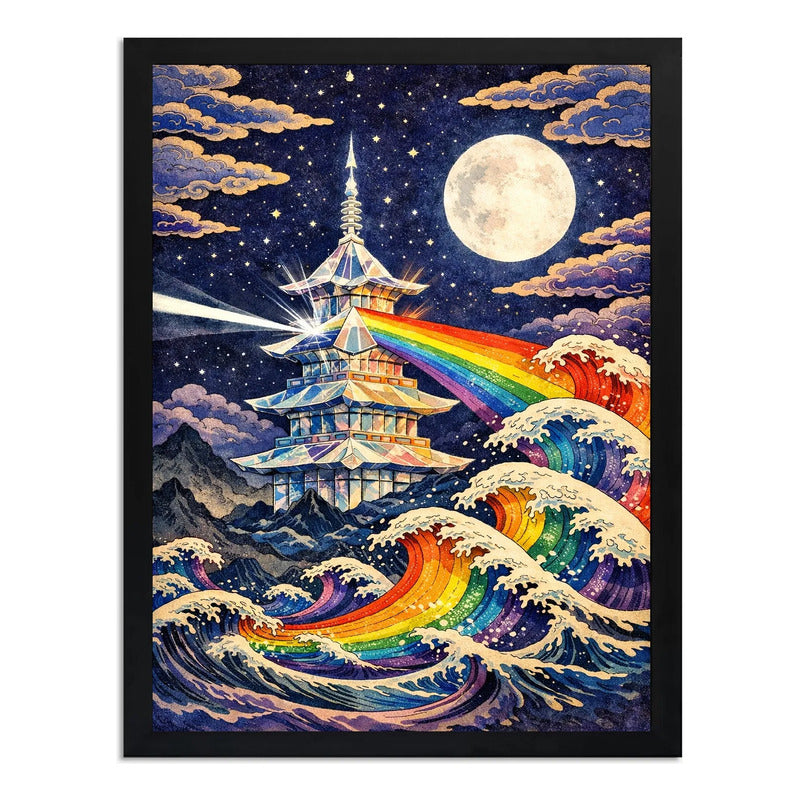 Cuadro Gran Ola Kanagawa Psicodélico Pink Floyd Arte Japones Marco Negro
