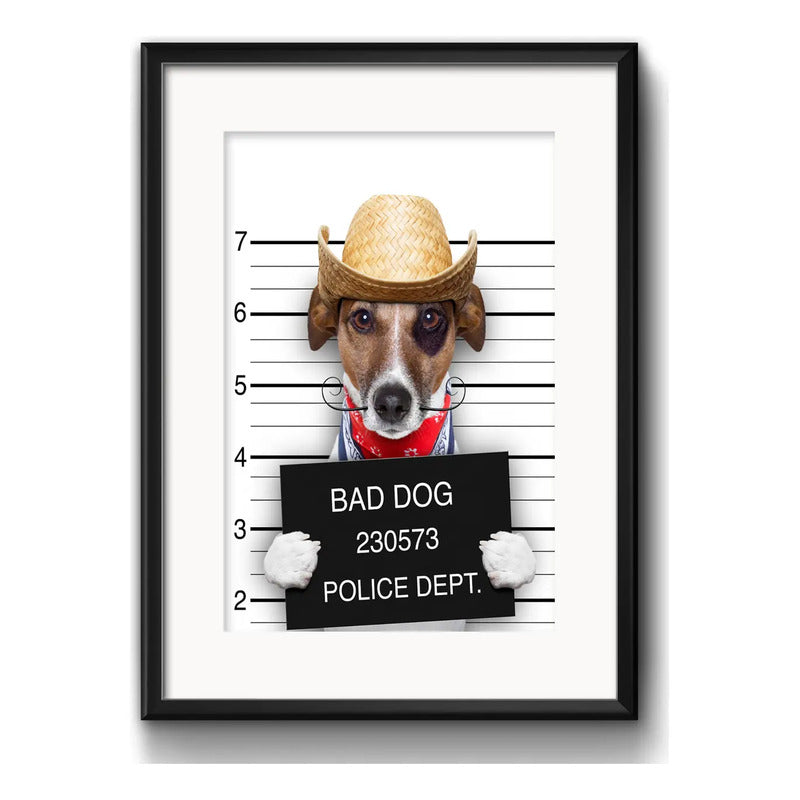 Cuadro Jack Bad Dog Perro Criminal Decoracion Con Paspartú Marco Negro