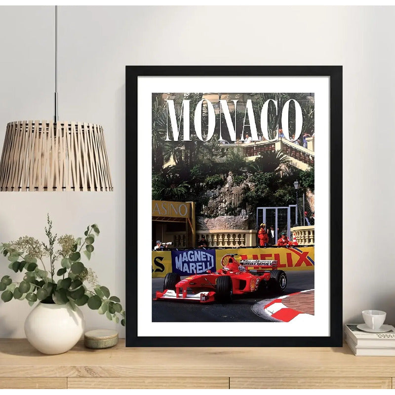 Cuadro Monaco Formula 1 Auto Pista Carrera Autodromo Retro Marco Negro
