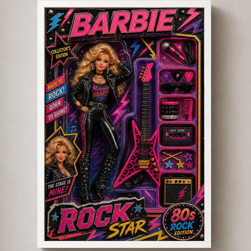 Cuadro Barbie Rock Star Decoracion Dormitorio Muñeca Marco Blanco