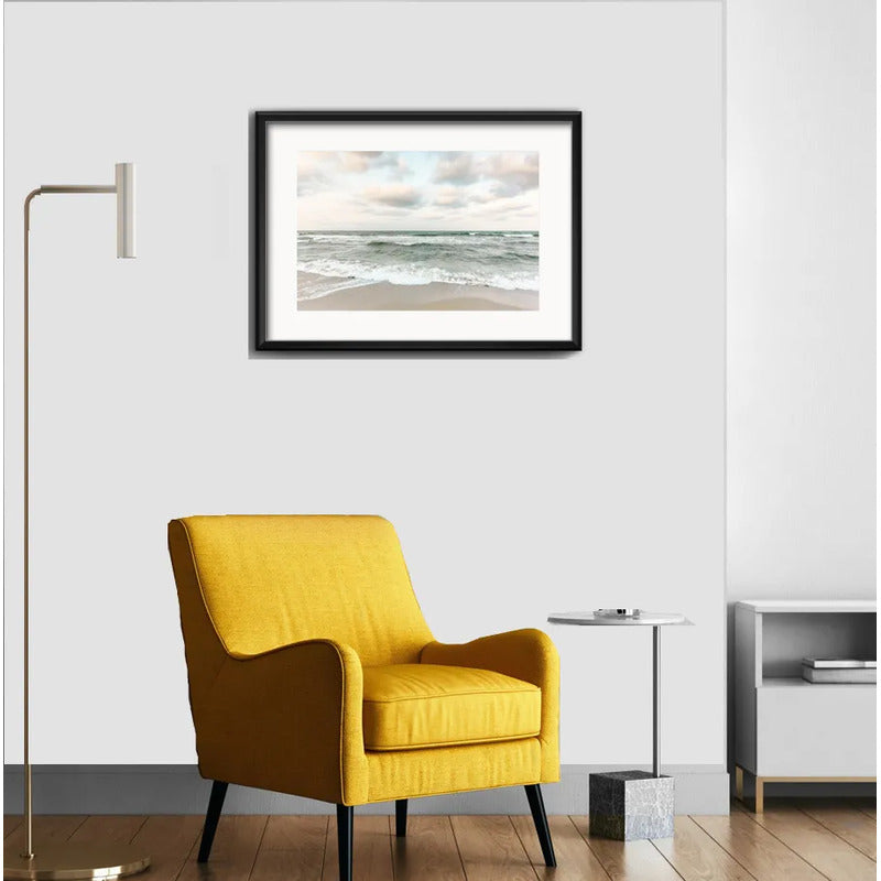 Cuadro Paisajes De Playa Mar Tono Verde 53x43cm Con Paspartú Marco Negro