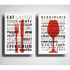 Set 2 Cuadros Cocina Gourmet Rojo Vinos Kitchen Decoración