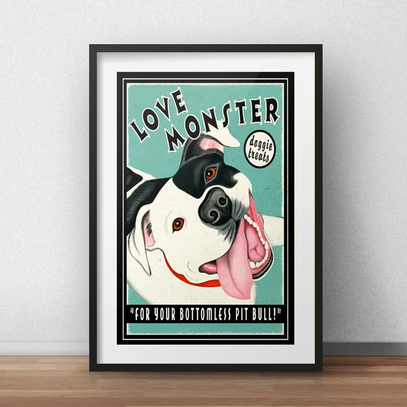 Cuadro Pitbull Retro Vintage Frase Perro Pet Con Paspartú Marco Negro