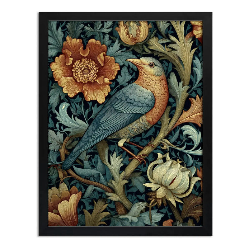 Cuadro Pajaro Botanico Flores William Morris Aves Flor Arte Pájaro Entre Flores W Morris 2 Marco Negro
