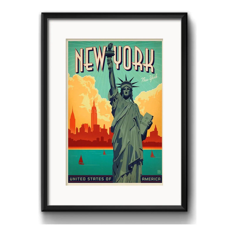 Cuadro Nueva York Pop Art Eua Ciudad Decoracion Con Paspartú