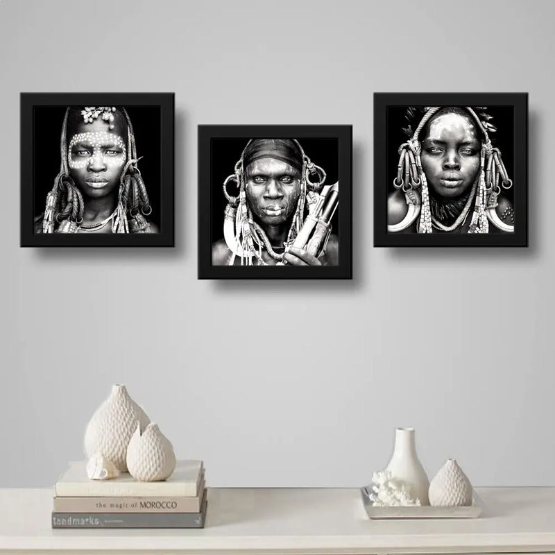 Set 2 Cuadros Africanos Blanco Y Negro Etnico Decoracion Br1