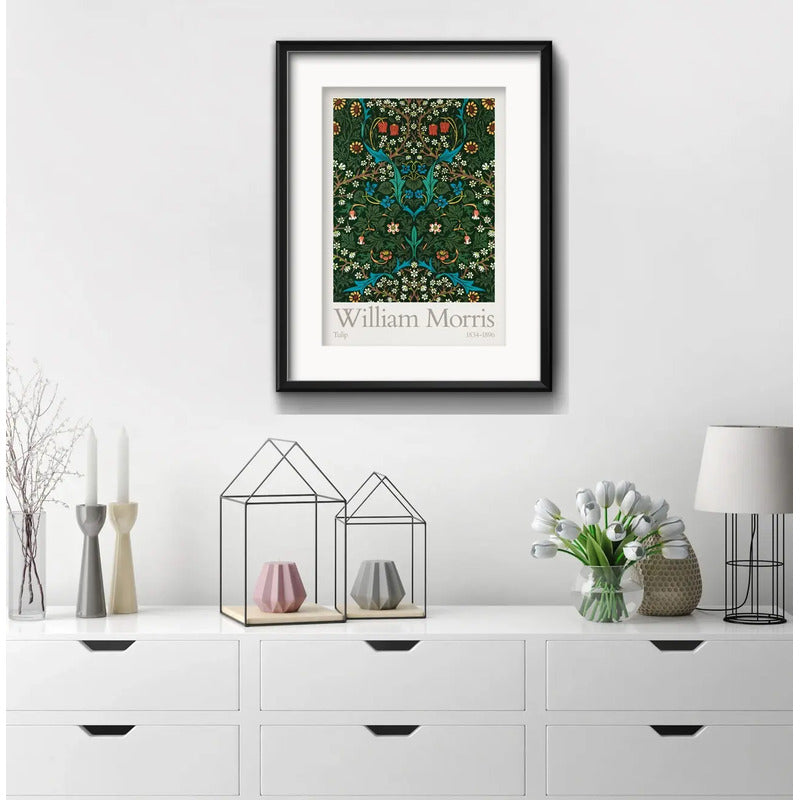Cuadro William Morris Tulip Flores 53x43cm Con Paspartú Marco Negro