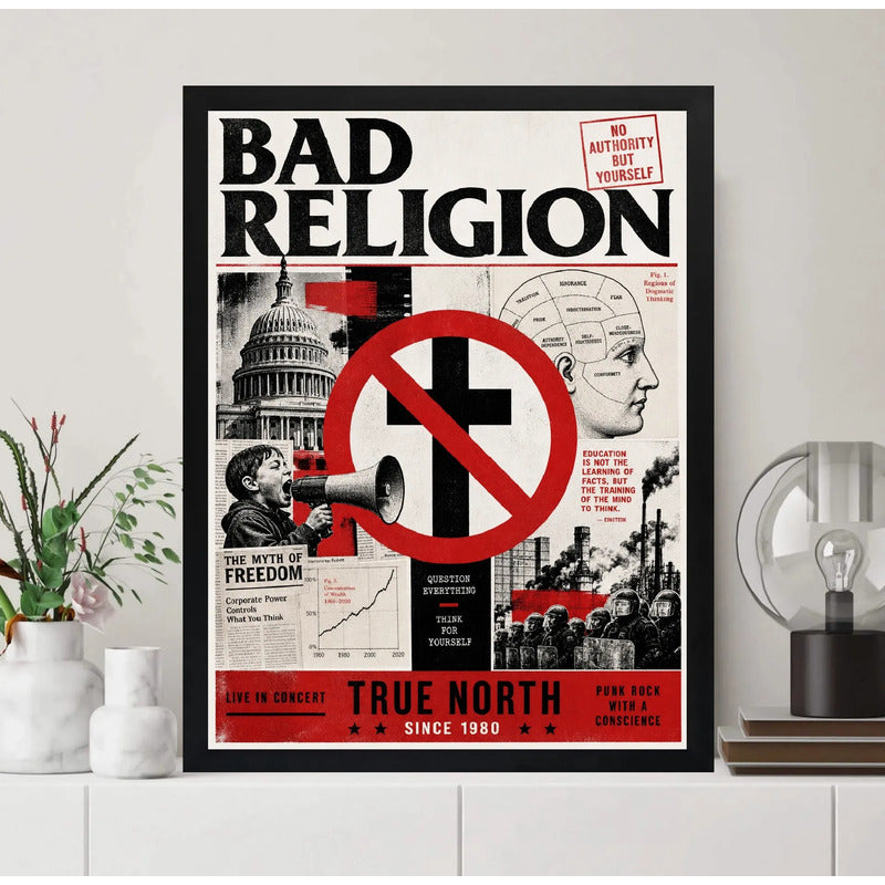 Cuadro Bad Religion True North Banda Punk Rock Arte Vintage Marco Negro