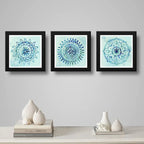 Set 3 Cuadros Mandalas Azul Arte Boho Zen Decoracion