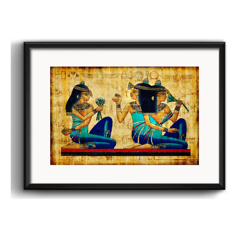 Cuadro Egipto Papyrus Damas Pirámide Decoracion Con Paspartú Marco Negro