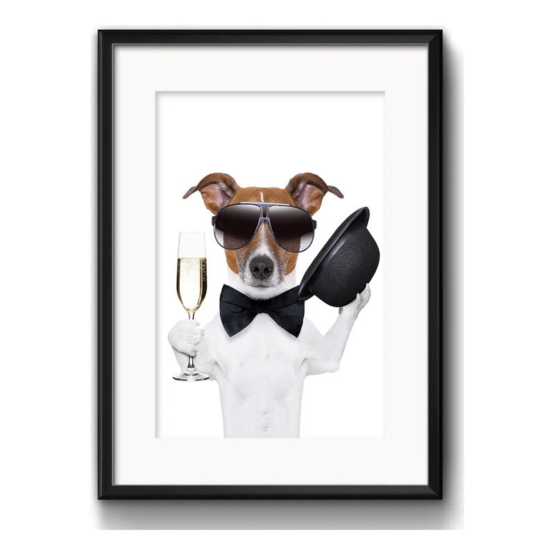Cuadro Jack Terrier Champagne Decoracion Cocina Con Paspartu Marco Negro
