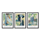 Set 3 Cuadros Living Cascada Katsushika Hokusai Arte Japones Marco Negro