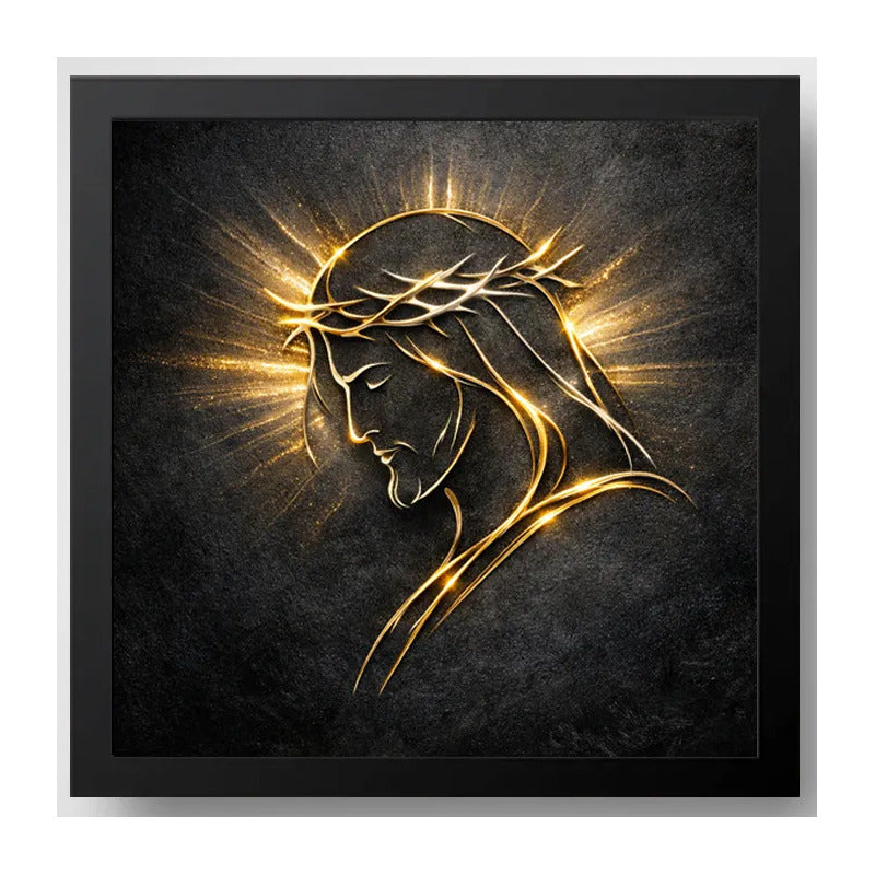 Cuadro Jesús Cristo El Senor Arte Línea Dorada Brillante Marco Negro