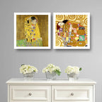 Set 2 Cuadros Gustav Klimt El Beso El Abrazo Museo 33x33cm Marco Blanco