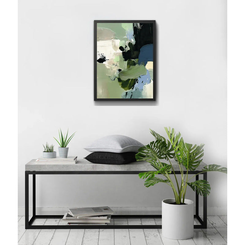Cuadro Dormitorio Living Boho Abstracto Mossy Calm Verde Marco Negro