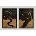 Set 2 Cuadros Living Dormitorio Abstracto 3d Oro Negro Brs1 Marco Negro