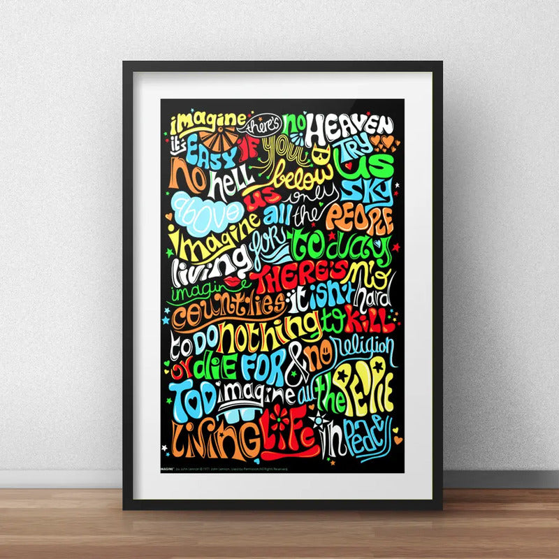 Cuadro John Lennon Imagine Letra Rock Decoracion Paspartú Marco Negro