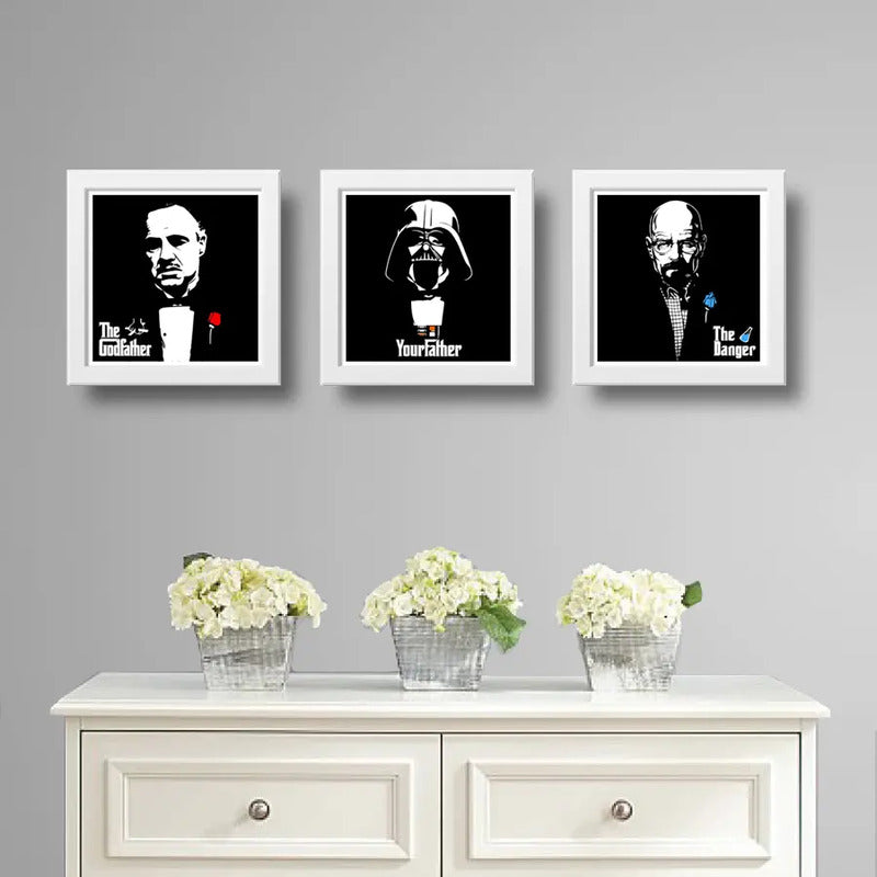 Set 3 Cuadros Darth Vader El Padrino Heisenberg Godfather