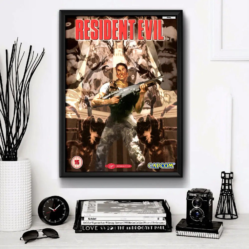 Cuadro Resident Evil Game Retro Playstation Videojuego Gamer Marco Negro